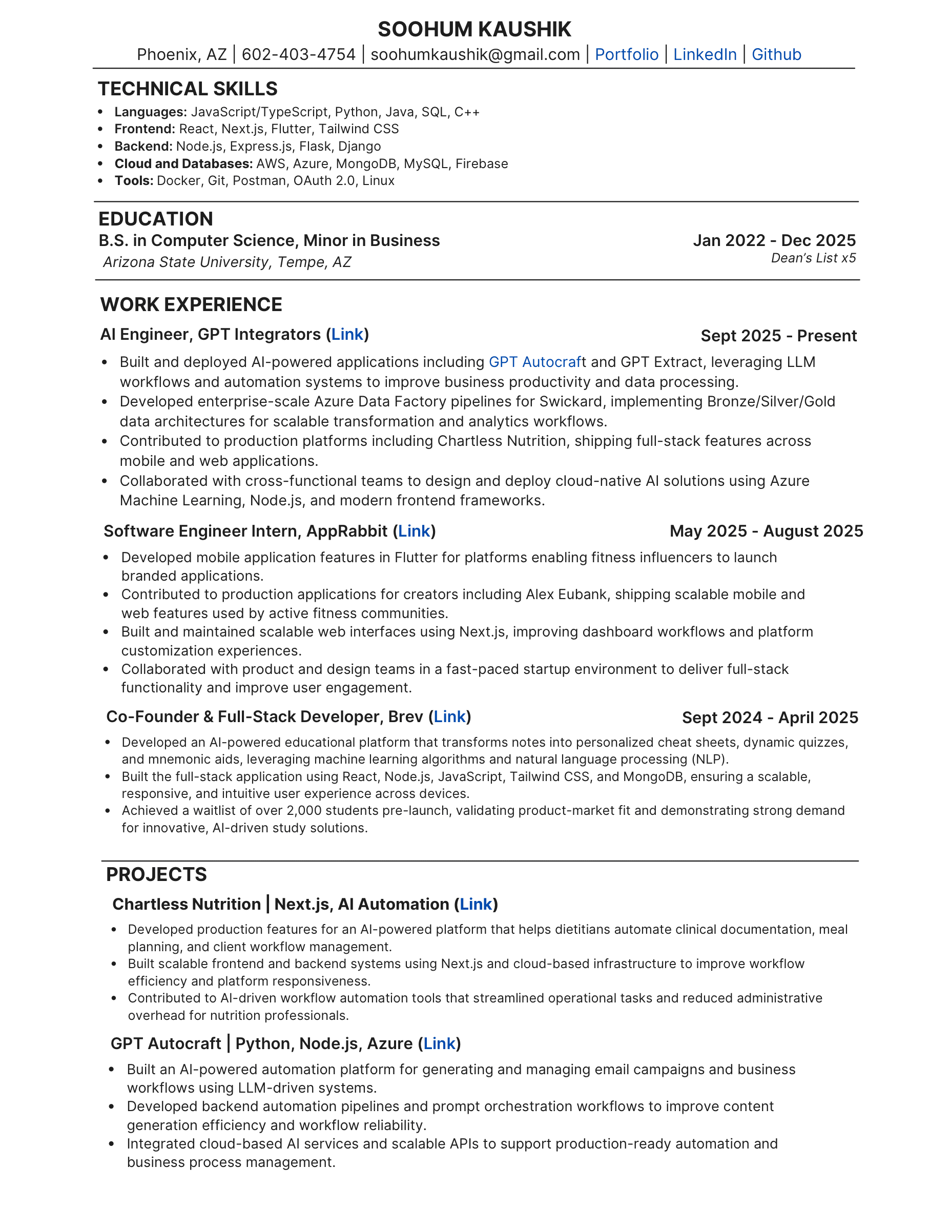 Soohum Kaushik résumé